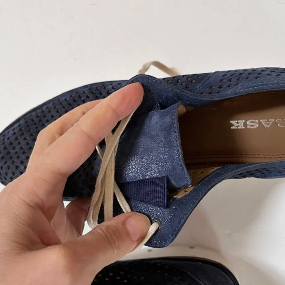 Trask Lena Perforated Leather Sneaker in Indigo 8.5